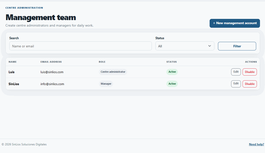 Teacher account settings