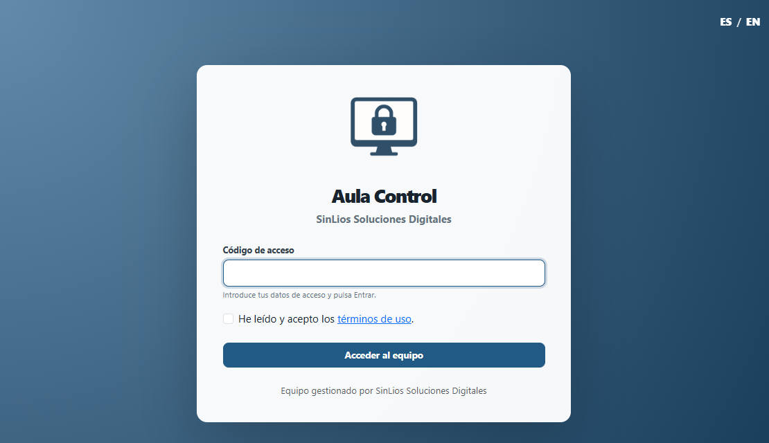 Pantalla de acceso de demostración de Aula Control